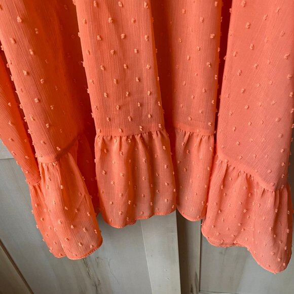ASOS Curve Coral Ruffle Chiffon Sheer Dobby Tunic Dress Swim Cover Up 18 - Picture 10 of 12